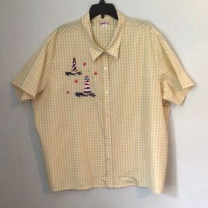 American Sweetheart Woman’s Yellow/White Check Shirt. Size 4X.